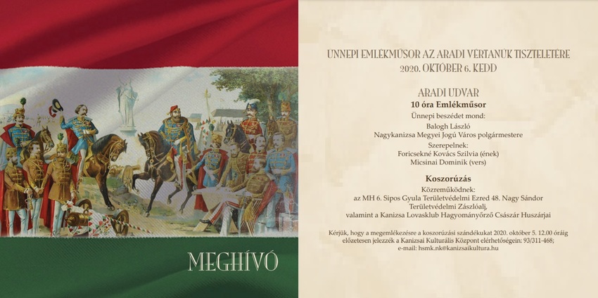 Meghívó - ünnepi emlékmûsor az aradi vértanúk tiszteletére Kiemelő fotó - Meghívó - ünnepi emlékmûsor az aradi vértanúk tiszteletére