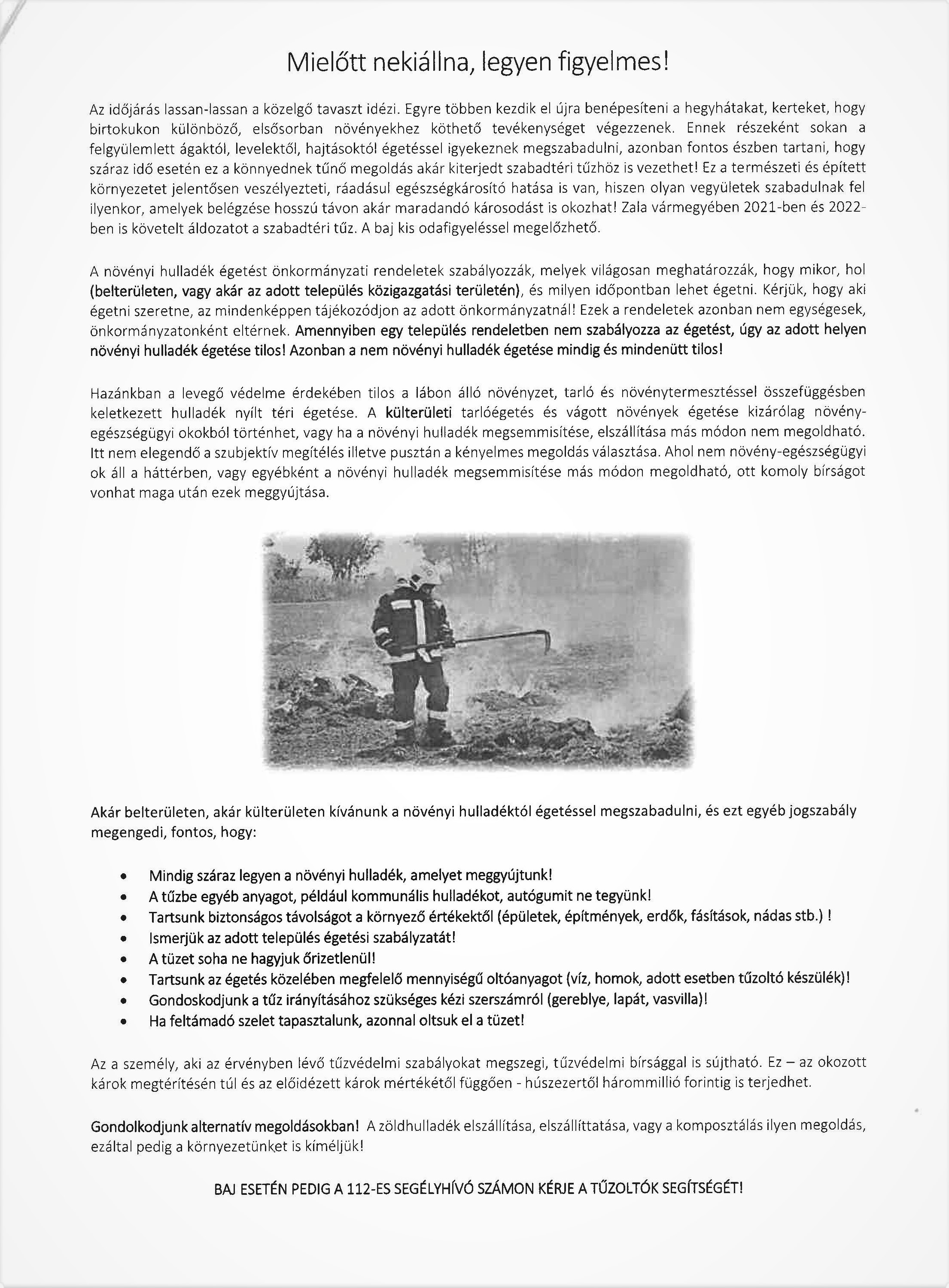 Kiemelő fotó - Szabadtéri tüzek megelõzését célzó felhívás