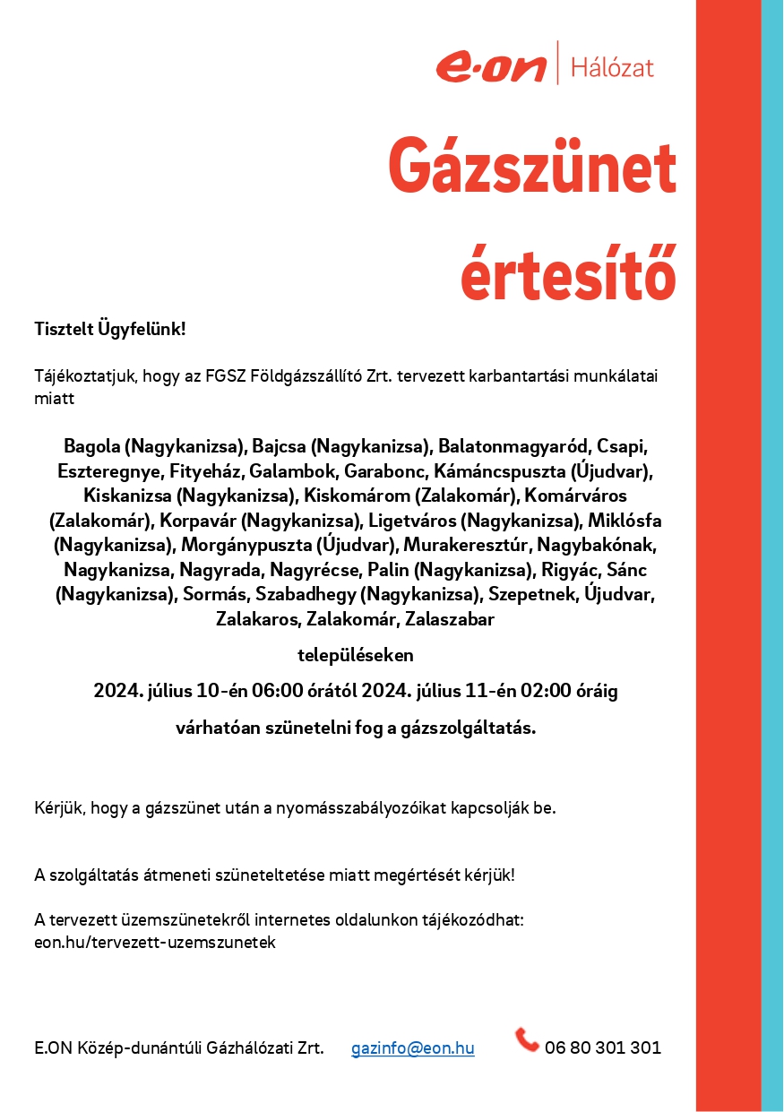 Kiemelő fotó - Gázszüneti értesítõ (07.10. - 07.11.)