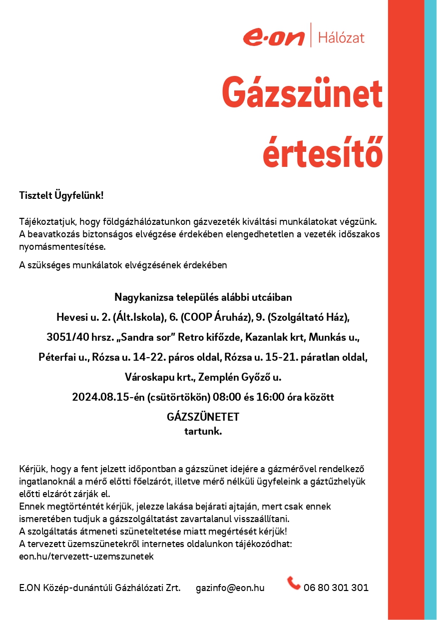 Kiemelő fotó - Gázszüneti értesítõ (08.15.)