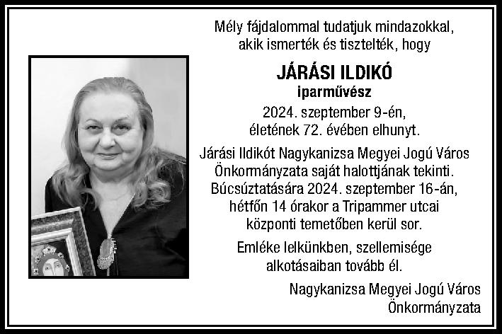 Kiemelő fotó - Gyászhír - Járási Ildikó