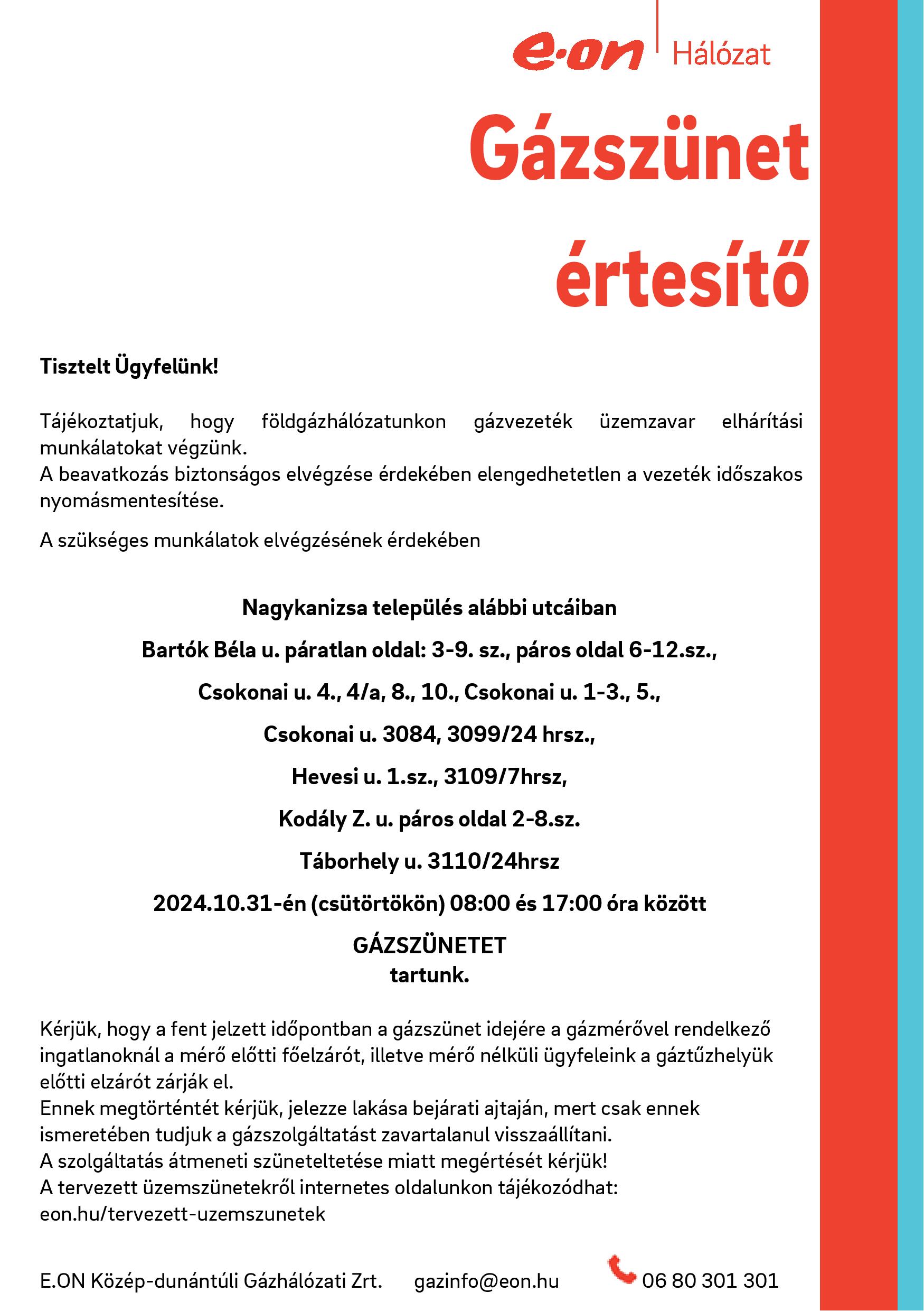 Kiemelő fotó - Gázszünet lesz október 31-én!
