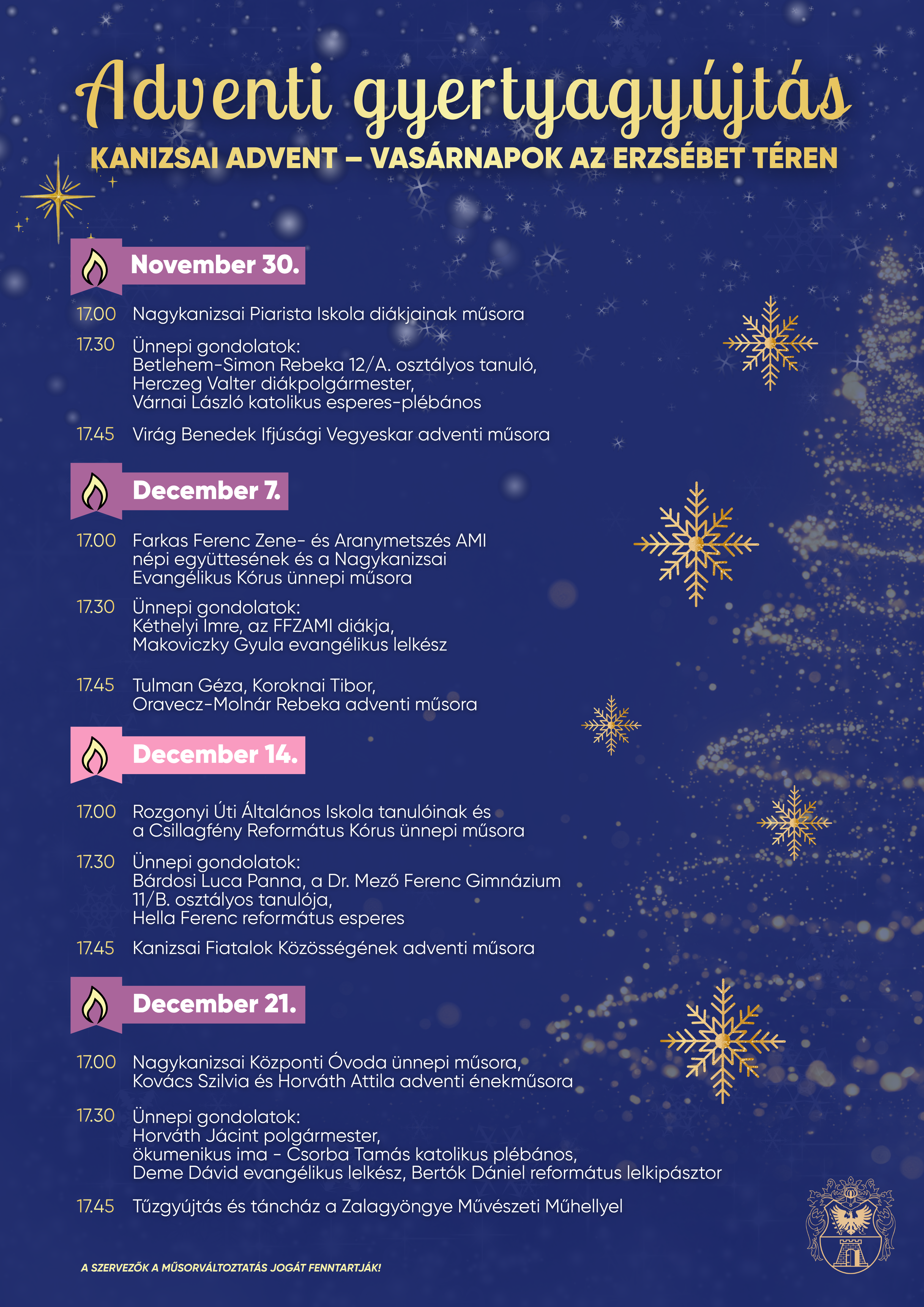 Kiemelő fotó - Adventi gyertyagyújtások az Erzsébet téren