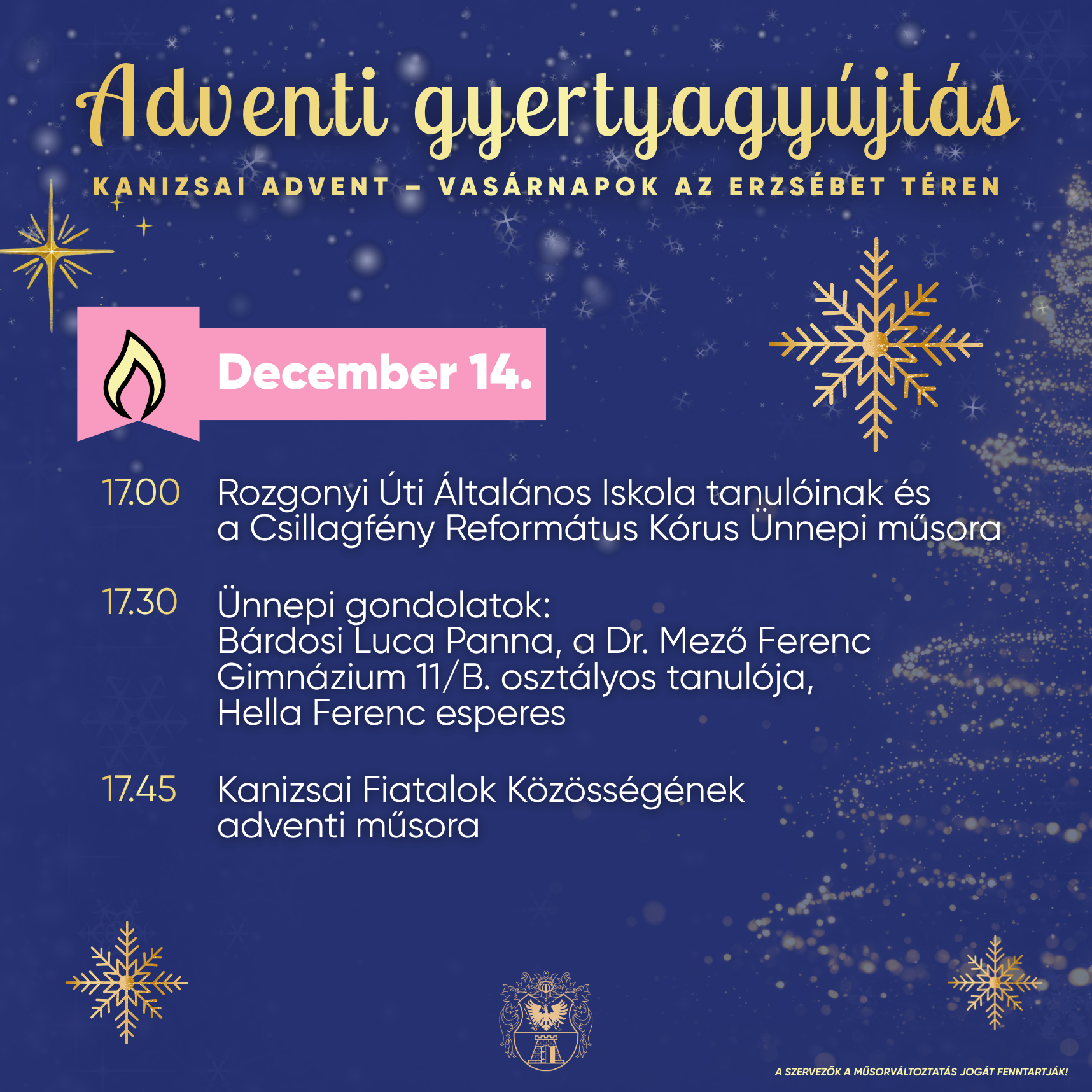 Adventi gyertyagyújtás - az öröm gyertyája (12.14.)