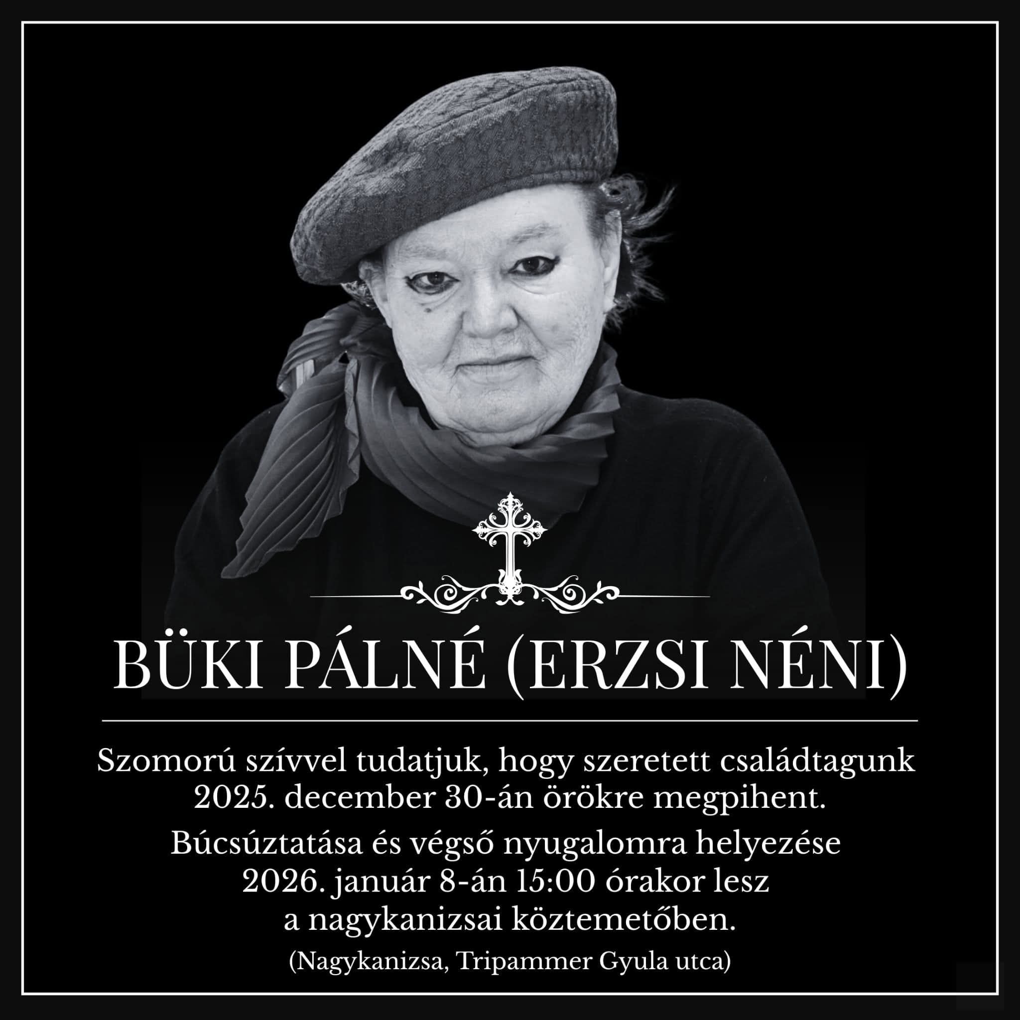 Kiemelő fotó - Gyászhír - Büki Pálné 