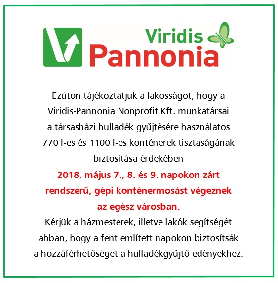 Tartalom - Tájékoztatás zárt rendszerû, gépi konténermosás idõpontjairól