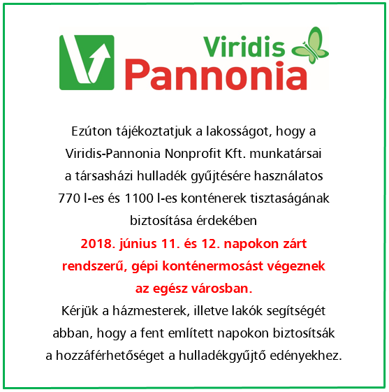 Tartalom - Tájékoztatás zárt rendszerû, gépi konténermosás idõpontjairól
