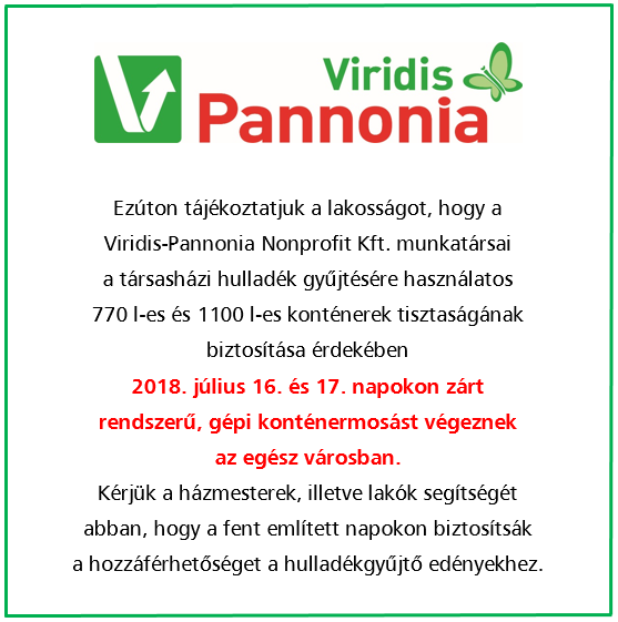 Tartalom - Tájékoztatás zárt rendszerû, gépi konténermosás idõpontjairól
