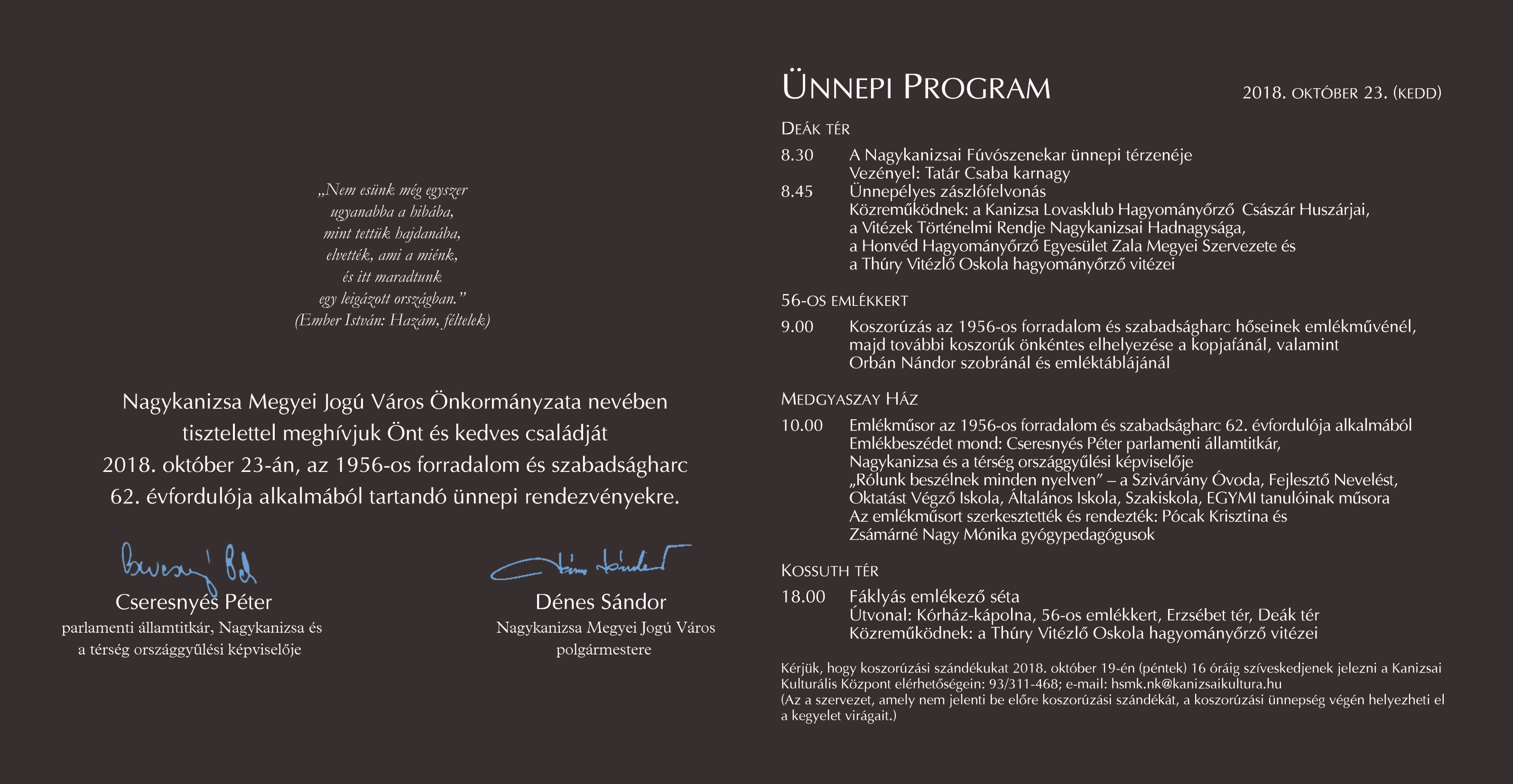 Tartalom - Az 1956-os ünnepi program meghívója