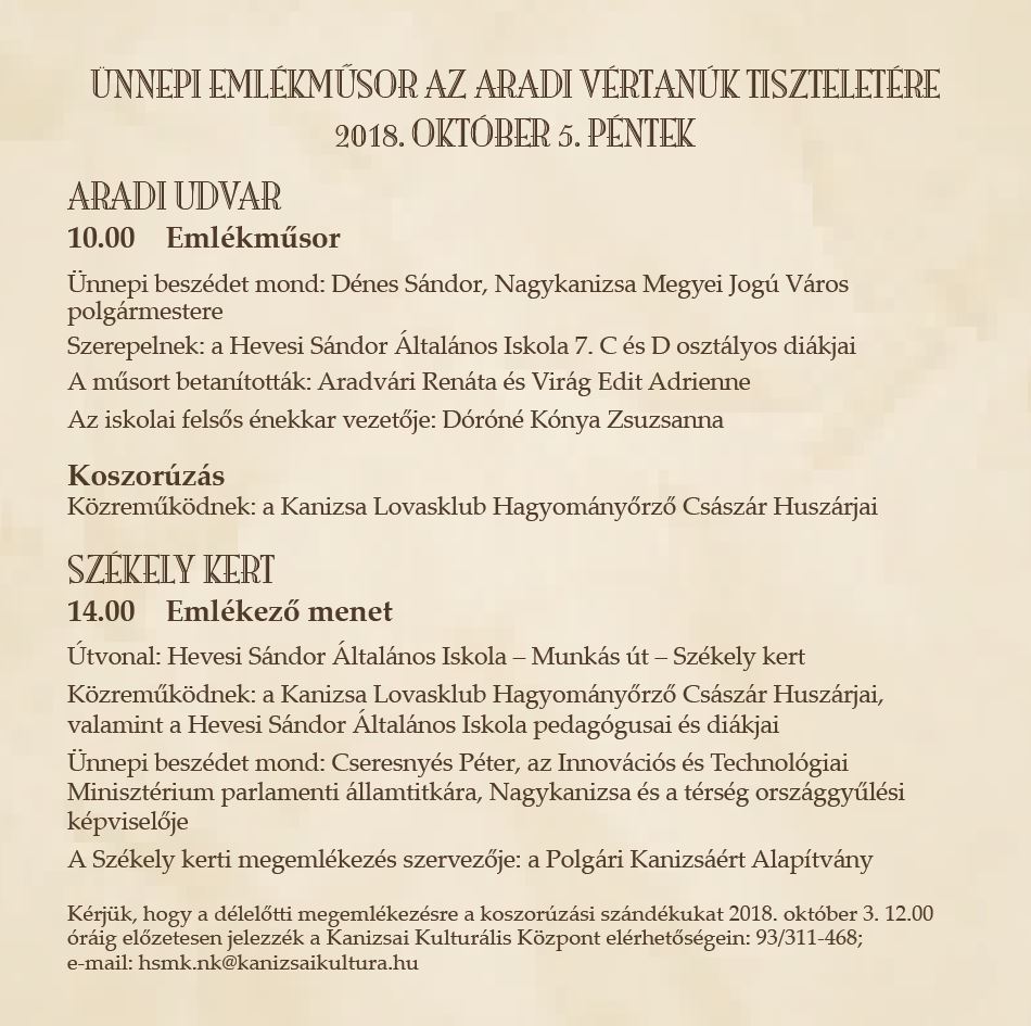 Tartalom - ÜNNEPI EMLÉKMÛSOR AZ ARADI VÉRTANÚK TISZTELETÉRE