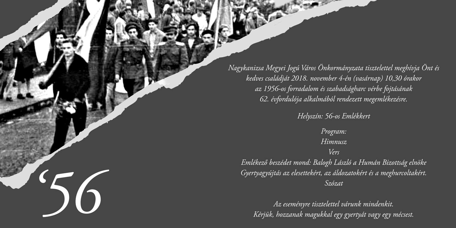 Tartalom - Megemlékezés az 1956-os forradalom és szabadságharc vérbe fojtásának 62. évfordulója alkalmából