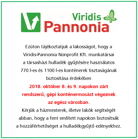 Tartalom - Tájékoztatás zárt rendszerû, gépi konténermosás idõpontjairól