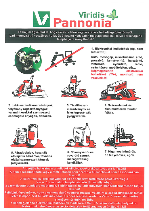 Tartalom - Veszélyes és elektronikai hulladékgyûjtés 2019 tavasz