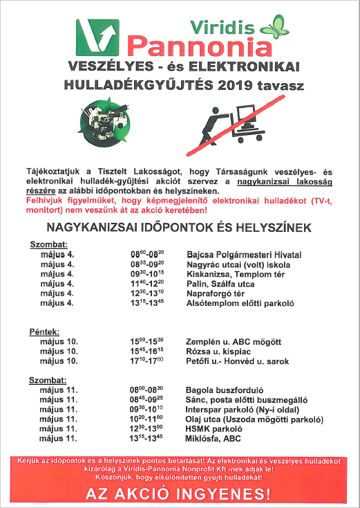 Tartalom - Veszélyes és elektronikai hulladékgyûjtés 2019 tavasz