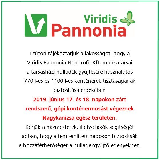 Tartalom - Tájékoztatás zárt rendszerû, gépi konténermosás idõpontjairól