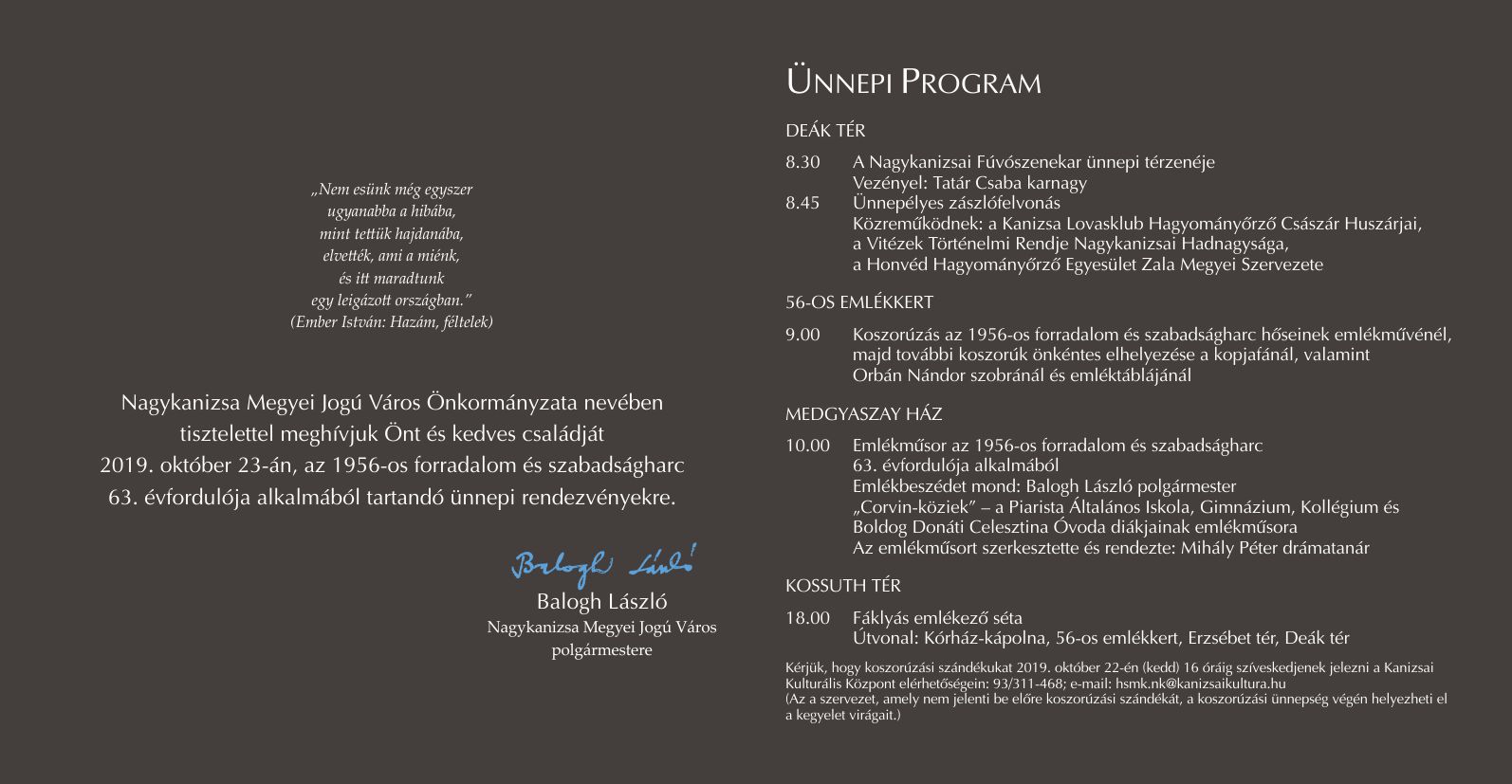 Tartalom - Az 1956-os ünnepi program meghívója