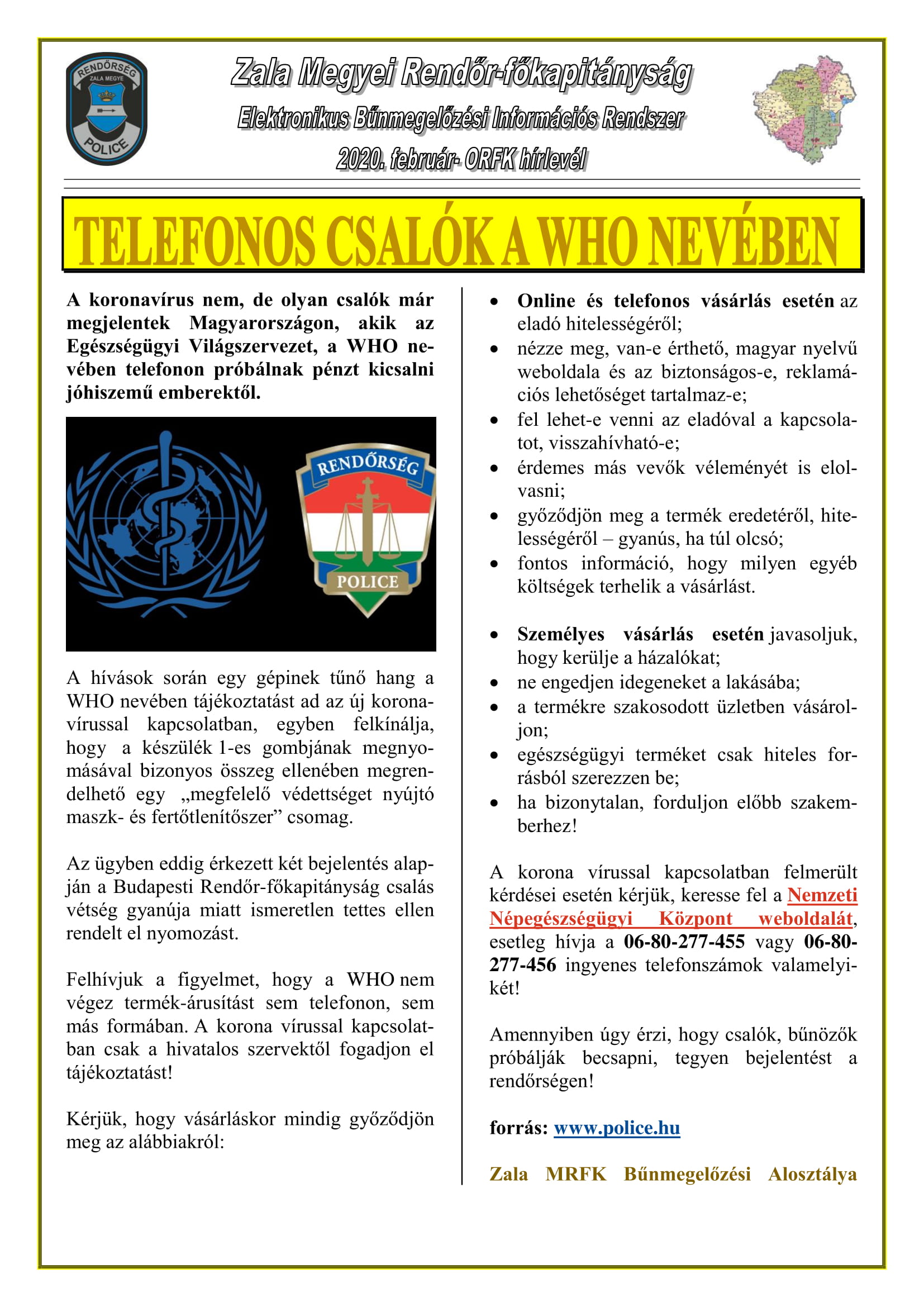 Tartalom - Felhívás - Telefonos csalók a WHO nevében