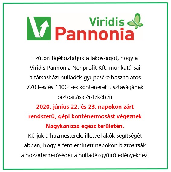 Tartalom - Tájékoztatás zárt rendszerû, gépi konténermosás idõpontjairól