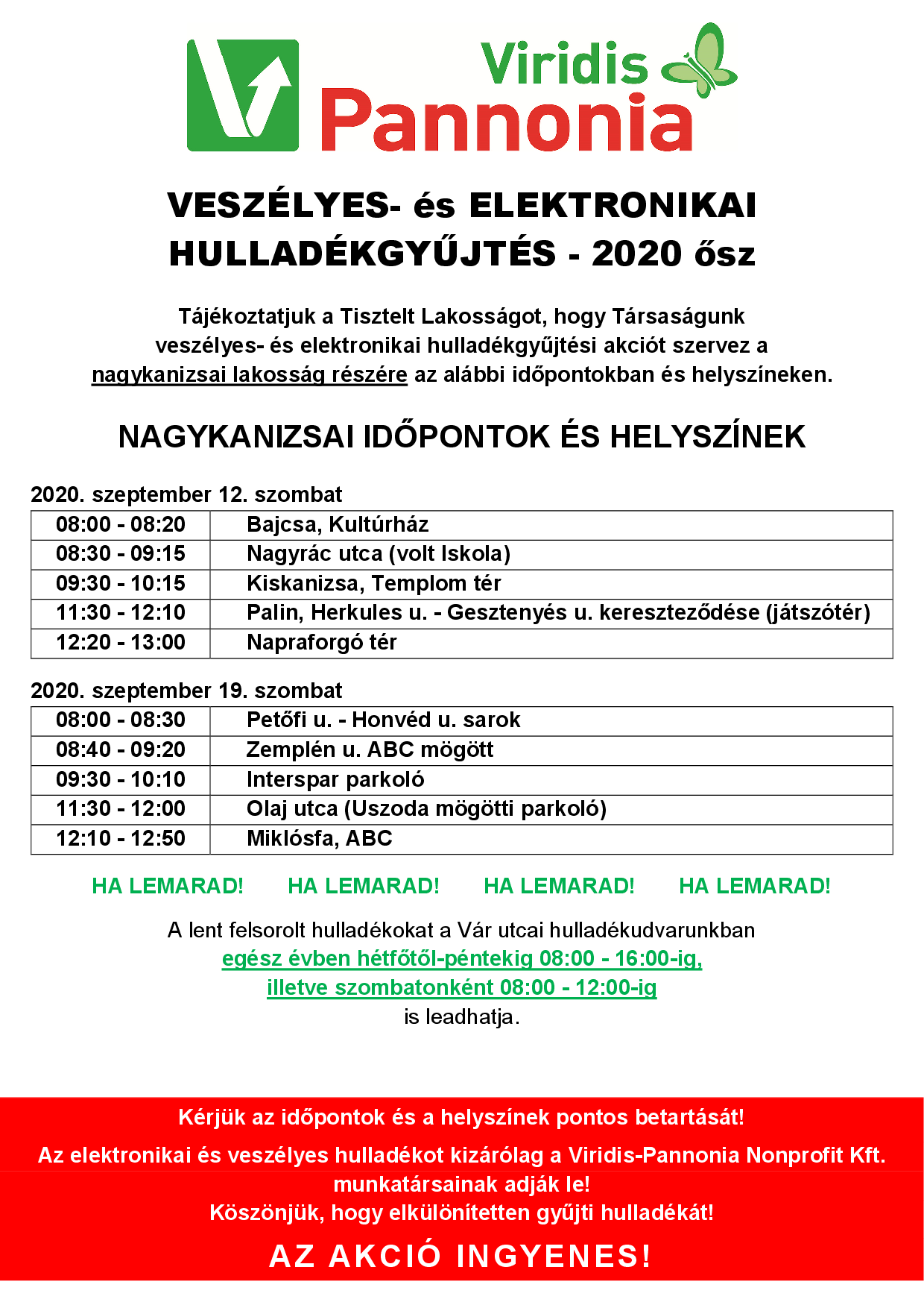 Tartalom - Veszélyes- és elektronikai hulladékgyûjtés - 2020 õsz