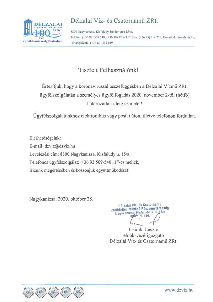Tartalom - Szünetel a személyes ügyfélfogadás a Vízmûnél