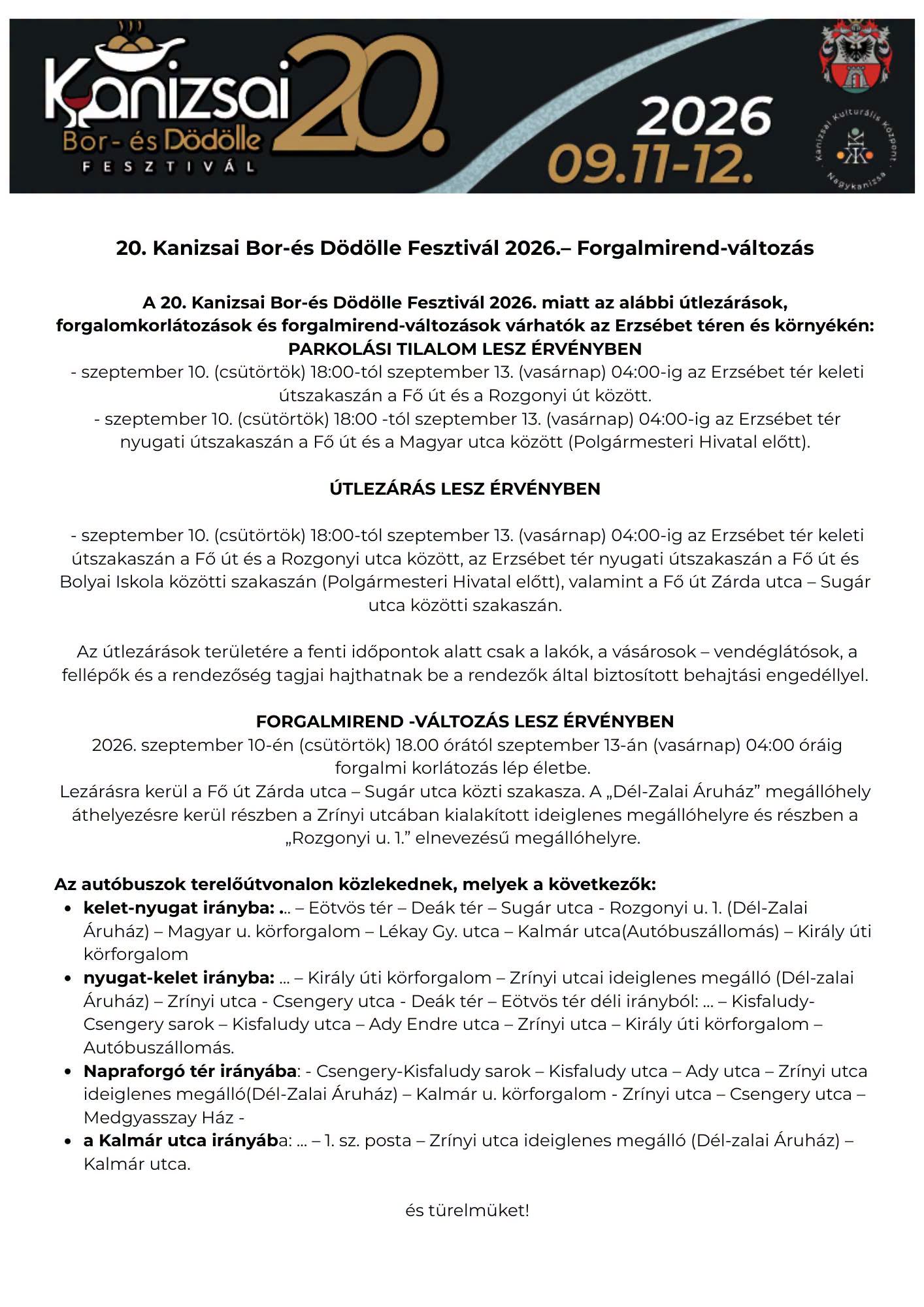 Tartalom - Forgalmirend-változások a Dödölle Fesztiválon